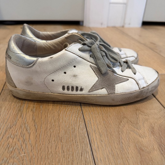 Golden Goose White & Silver Superstar Sneakers - Picture 2 of 9